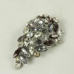 Vintage Rhinestone Brooch Silver-Tone Grey Champagne Clear Stones Pin