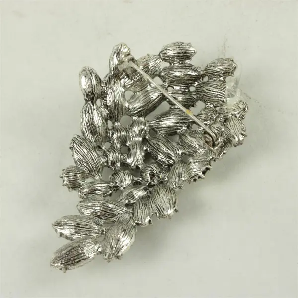 Vintage Rhinestone Brooch Silver-Tone Grey Champagne Clear Stones Pin