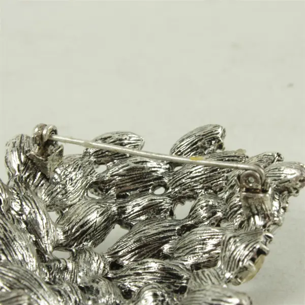Vintage Rhinestone Brooch Silver-Tone Grey Champagne Clear Stones Pin