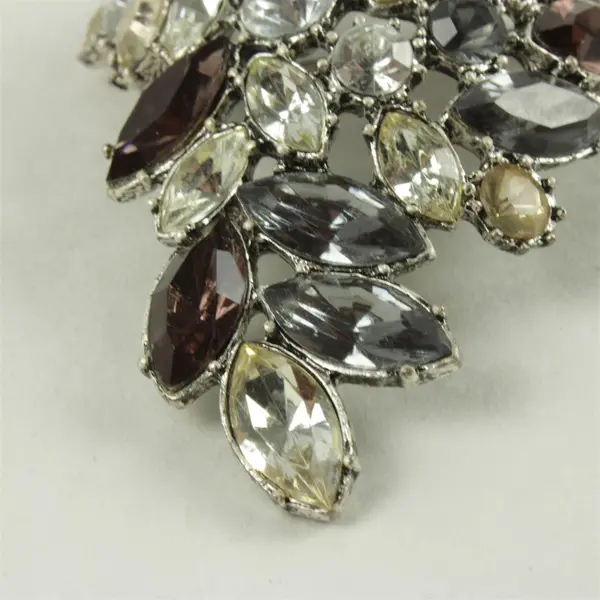 Vintage Rhinestone Brooch Silver-Tone Grey Champagne Clear Stones Pin
