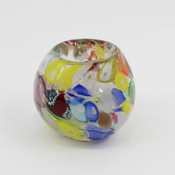 Vintage Hand Blown Millefiori Glass Votive Candle Holder 