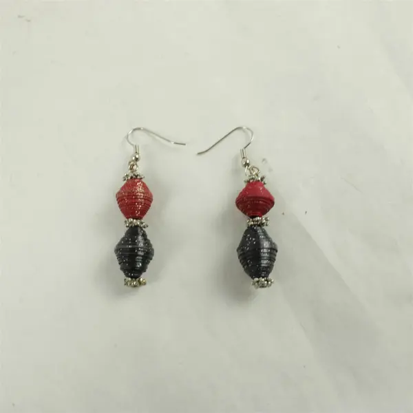 Black White Gray Red Beaded Necklace & Earrings Set Fashion Jewelry