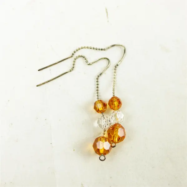 Lot of 2 Pair Dangle Earrings Pink & Orange Beads Silver-Tone Fashion