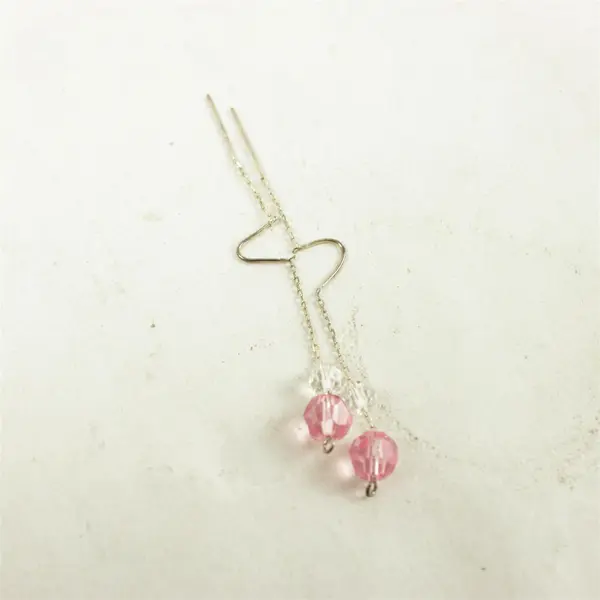 Lot of 2 Pair Dangle Earrings Pink & Orange Beads Silver-Tone Fashion