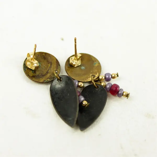 Lot of 2 Pairs Dangle Earrings Silver-Tone Blue Shield & Gold-Tone Purple