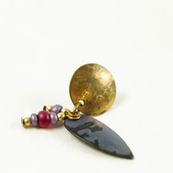 Lot of 2 Pairs Dangle Earrings Silver-Tone Blue Shield & Gold-Tone Purple