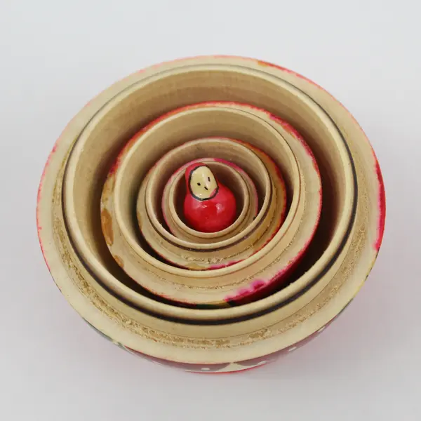 Vtg 5-Piece Wood Hand Painted Russian Nesting Doll Woman w/ Strawberries Flowers