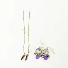 Lot of 2 Pair Silver-Tone Dangle Earrings Purple & Fuchsia