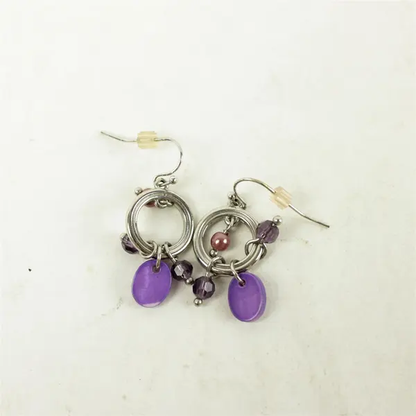 Lot of 2 Pair Silver-Tone Dangle Earrings Purple & Fuchsia