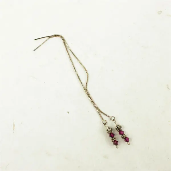 Lot of 2 Pair Silver-Tone Dangle Earrings Purple & Fuchsia