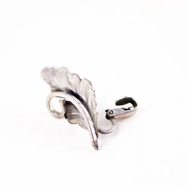 Danecraft Sterling Silver Clip-On Leaf Earrings Vintage w/ Silver-Tone Leaf Pin