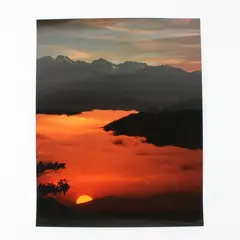 Vintage Color Double Exposure Photo 1985 Lake Mountains Sunset Sunrise Landscape