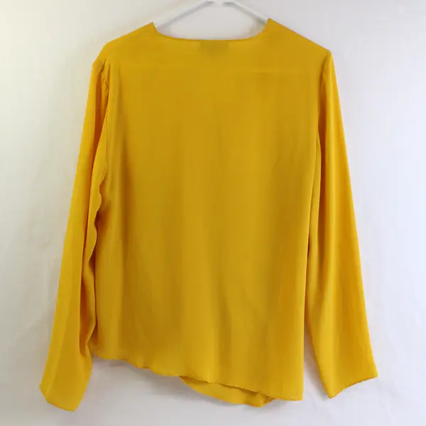 Tahari Women's M Yellow Chiffon Faux Wrap Front Long Sleeve Blouse