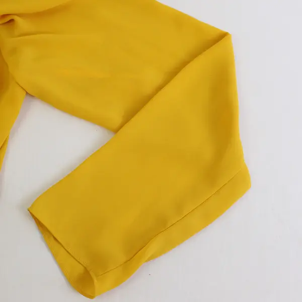 Tahari Women's M Yellow Chiffon Faux Wrap Front Long Sleeve Blouse