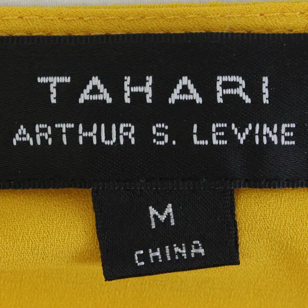 Tahari Women's M Yellow Chiffon Faux Wrap Front Long Sleeve Blouse