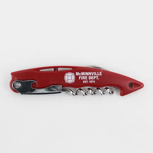 McMinnville, Oregon Fire Department Red Plastic Corkscrew With Foil Cutter