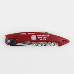 McMinnville, Oregon Fire Department Red Plastic Corkscrew With Foil Cutter