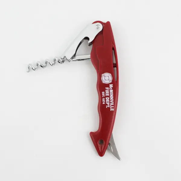 McMinnville, Oregon Fire Department Red Plastic Corkscrew With Foil Cutter