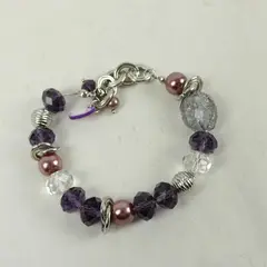 Silver-Tone Stretch Bracelet Smoky Quartz Purple Charm