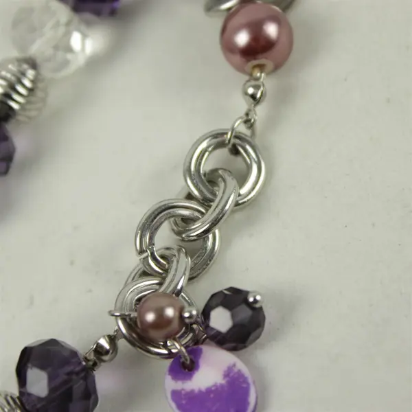 Silver-Tone Stretch Bracelet Smoky Quartz Purple Charm