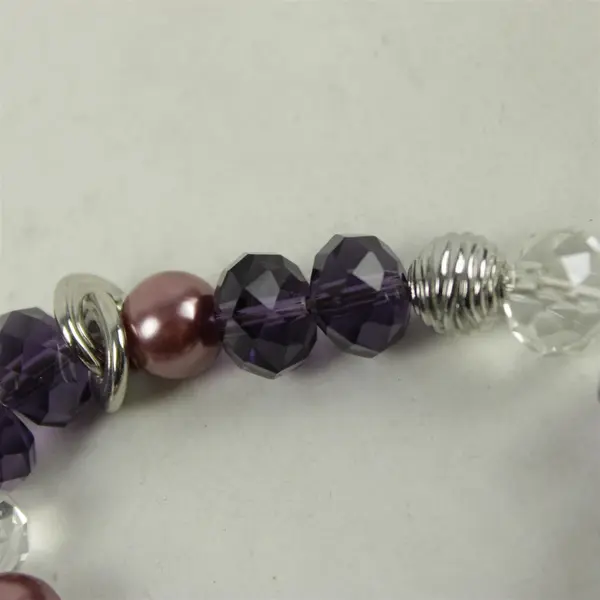 Silver-Tone Stretch Bracelet Smoky Quartz Purple Charm