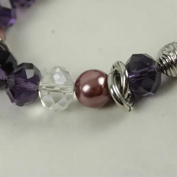 Silver-Tone Stretch Bracelet Smoky Quartz Purple Charm