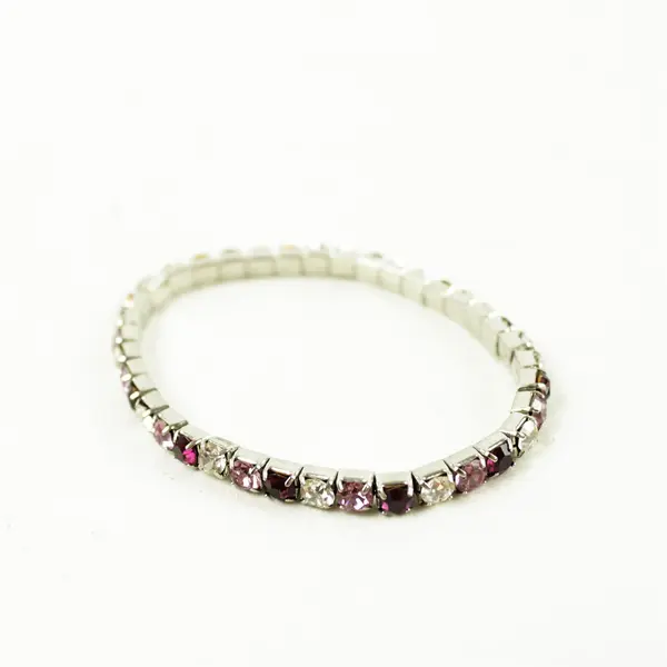 Lot of 3 Stretch Bracelets Red White Pink Synthetic Gemstones Silver-Tone