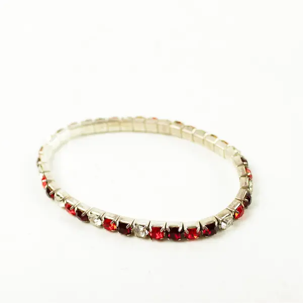 Lot of 3 Stretch Bracelets Red White Pink Synthetic Gemstones Silver-Tone