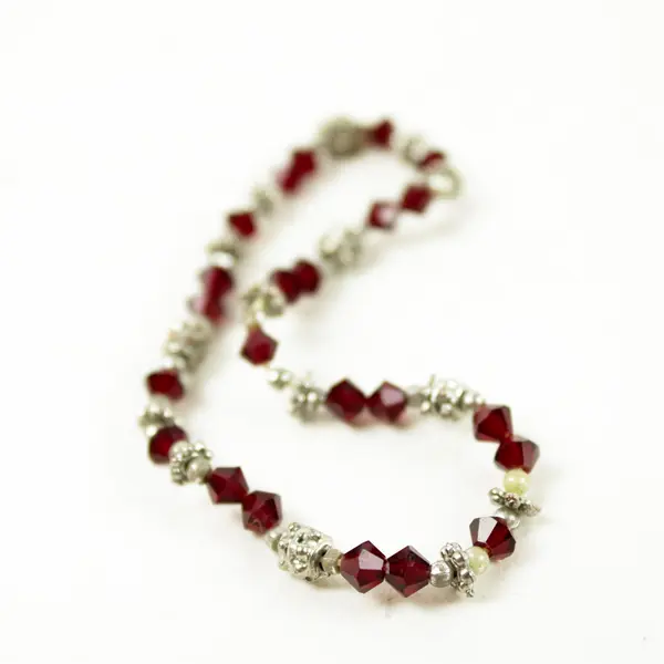 Lot of 3 Stretch Bracelets Red White Pink Synthetic Gemstones Silver-Tone