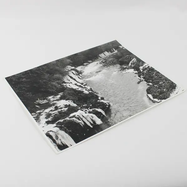 Vintage Black And White Photo River Rapids Icy Waterfalls Pacific Northwest