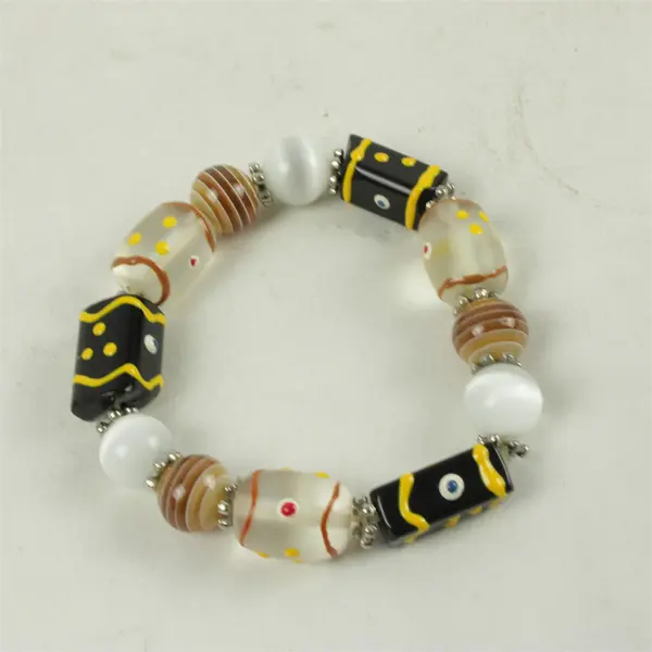 Stretch Glass Bead Bracelet Black White Yellow