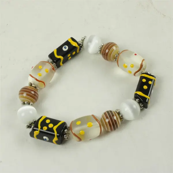 Stretch Glass Bead Bracelet Black White Yellow