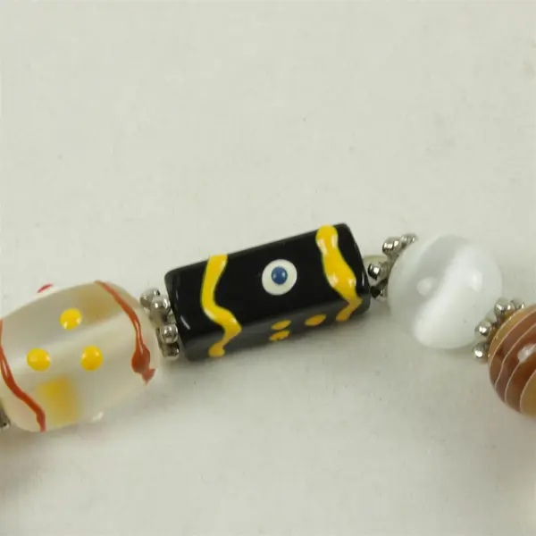Stretch Glass Bead Bracelet Black White Yellow
