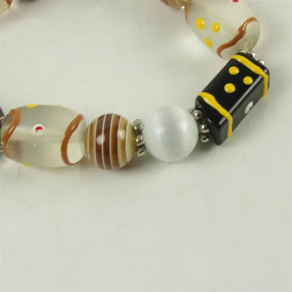 Stretch Glass Bead Bracelet Black White Yellow