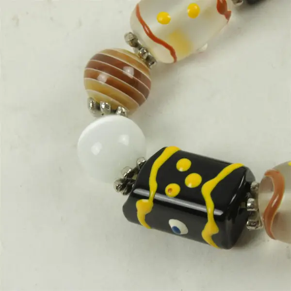 Stretch Glass Bead Bracelet Black White Yellow