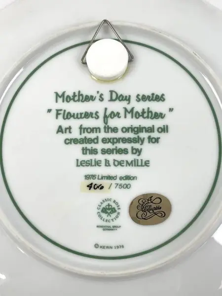 1976 Limited Edition "Flowers For Mother" Plate Leslie Demille #406/7500