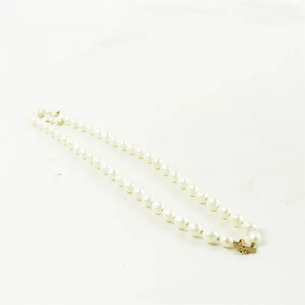 Vintage Trifari Gold-Tone Faux Pearl Necklace 13.5" 