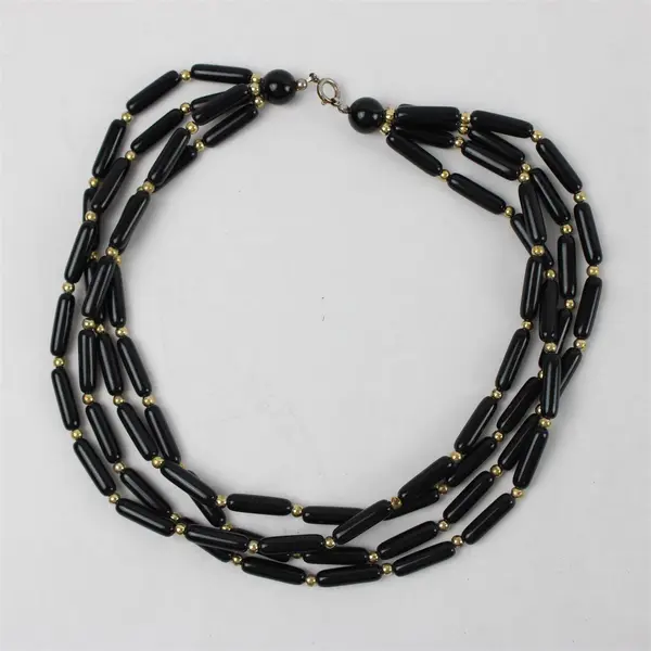 Vintage Mid-Century Multi-Strand Black Bead Necklace