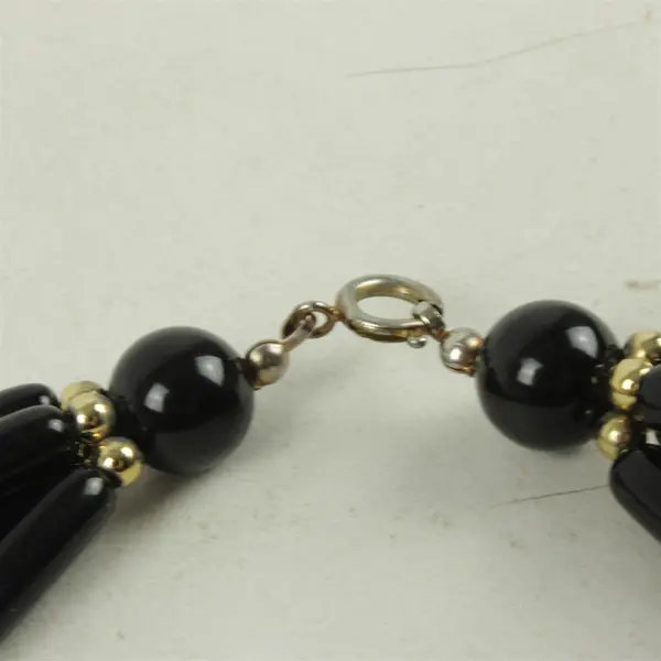 Vintage Mid-Century Multi-Strand Black Bead Necklace