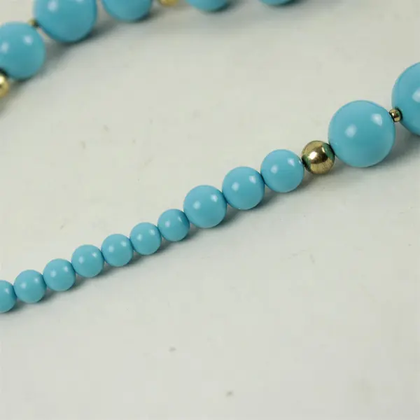 11" Graduated Faux Turquoise Beaded Necklace Gold-Tone Accents Collar