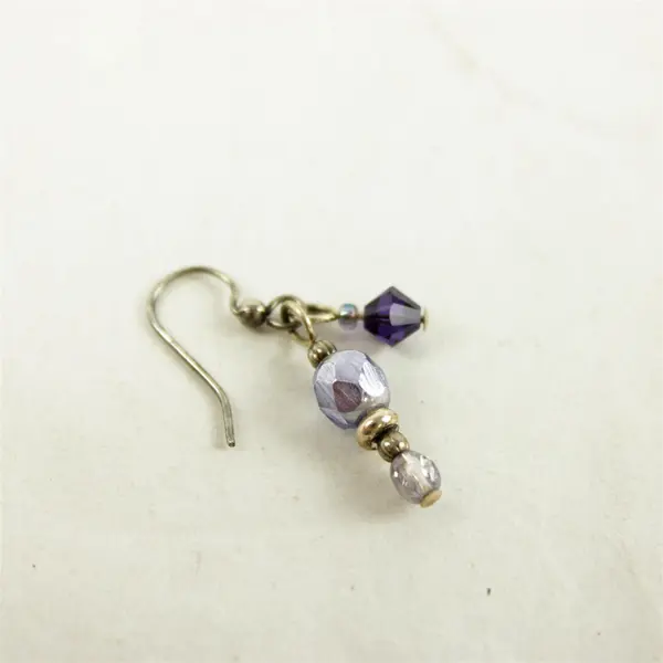 Lot of 2 Pair Dangle Earrings Silver-Tone Purple & Crystal Beads Fishhook