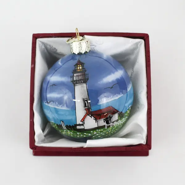 Old World Christmas Reverse Painted Glass Ball Ornament Yaquina Head Lighthouse 
