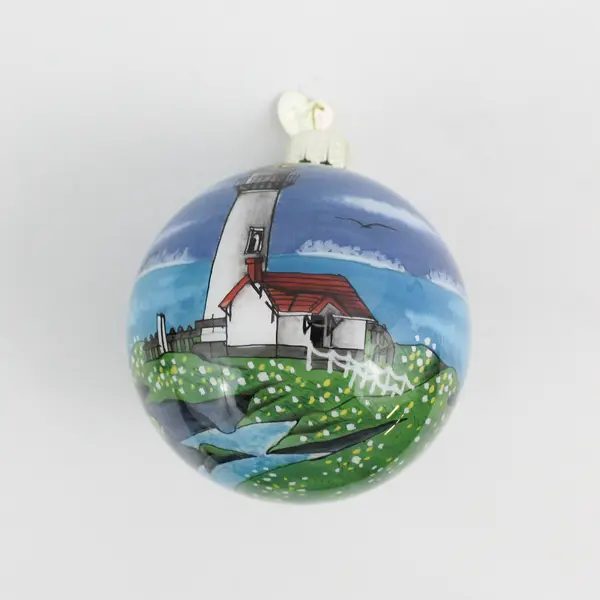 Old World Christmas Reverse Painted Glass Ball Ornament Yaquina Head Lighthouse 