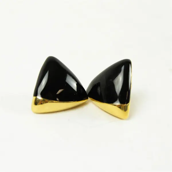 Monet Black Triangle Pierced Earrings Gold-Tone Accents Vintage