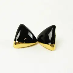 Monet Black Triangle Pierced Earrings Gold-Tone Accents Vintage