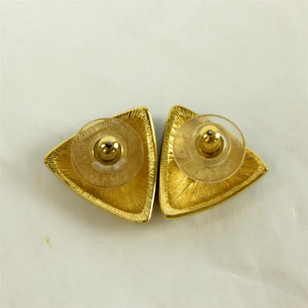 Monet Black Triangle Pierced Earrings Gold-Tone Accents Vintage