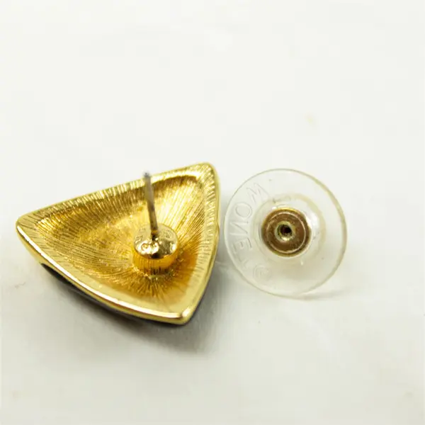 Monet Black Triangle Pierced Earrings Gold-Tone Accents Vintage