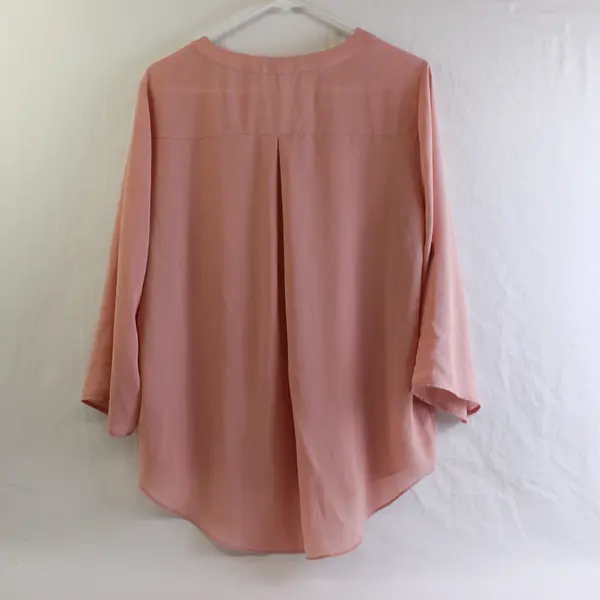 Chaus Women's L Blush Pink V-Neck Roll Tab Sleeve Chiffon Blouse