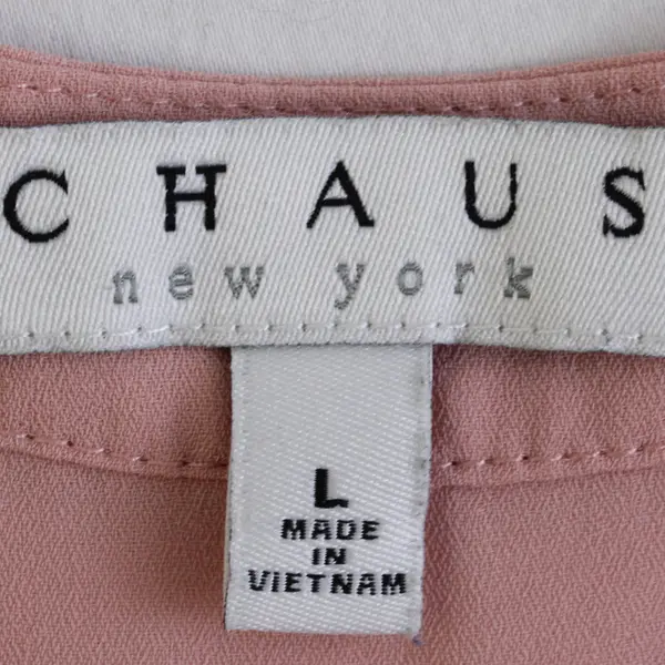 Chaus Women's L Blush Pink V-Neck Roll Tab Sleeve Chiffon Blouse