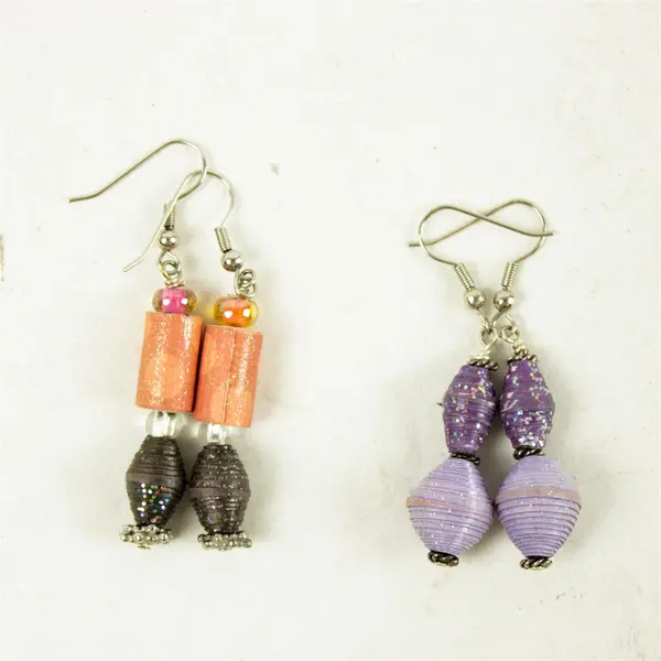 Lot of 2 Pairs Dangle Earrings Silver-Tone Orange/Black & Purple